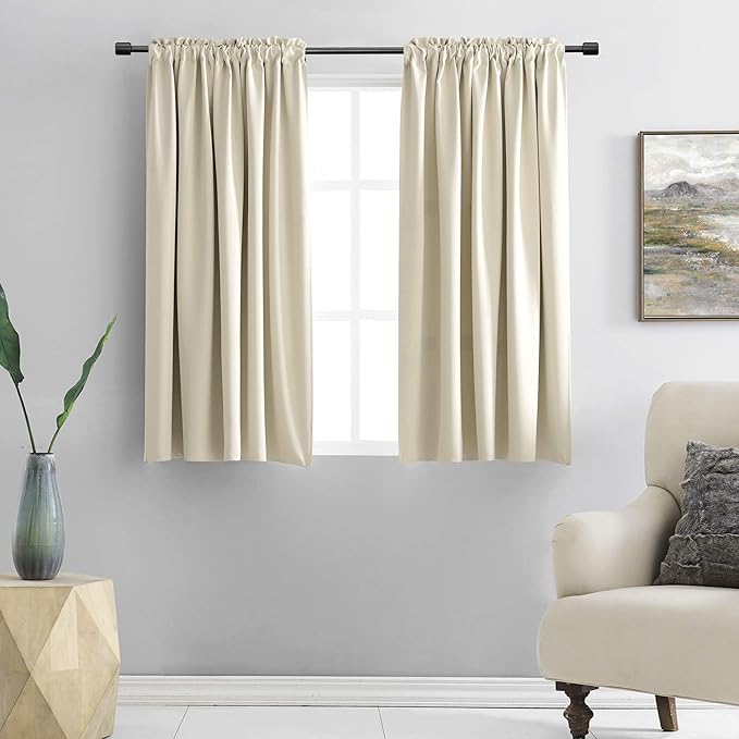 DONREN 48 Inch Length Cream Beige Curtains by DONREN