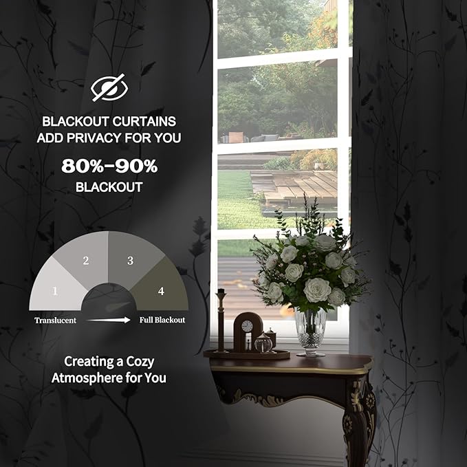 White Leaves Blackout Curtains 84 Inches, Room Darkening Curtains - Image 4