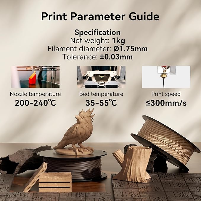 kexcelled Wood PLA Filament 1.75 mm Birch, Real Wood PLA 3D Printer Filament - Image 7