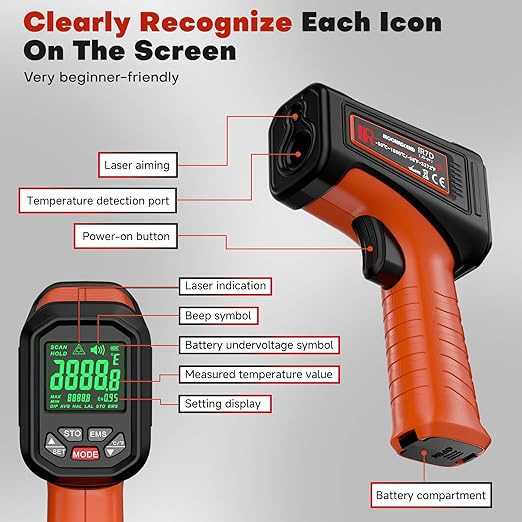 50:1 Infrared Thermometer Laser Temperature Gun -58℉~3272℉, Meat Food Pizza - Image 5