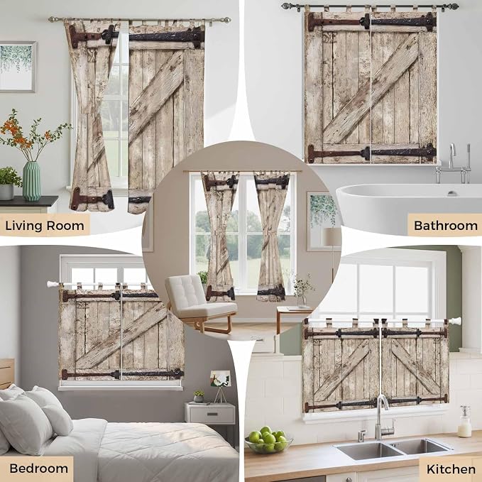 Farmhouse Wood Grain Living Room Curtains 96 Inch Length, Window Curtains Tab - Image 7