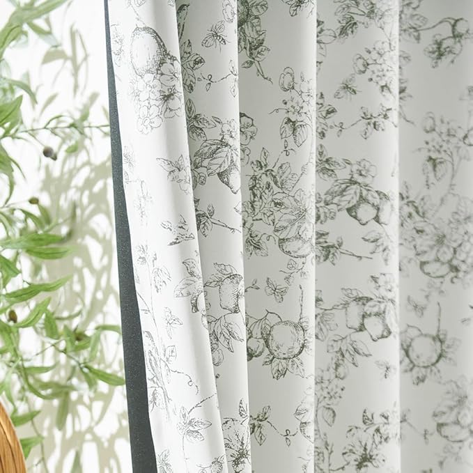 jinchan Pinch Pleated 95% Blackout Floral Curtains, Sage Green 96 Inches Long - Image 3