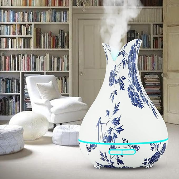 Oriental Blue-and-White Floral Pattern Grain Aroma Diffuser Ultrasonic Cool - Image 4
