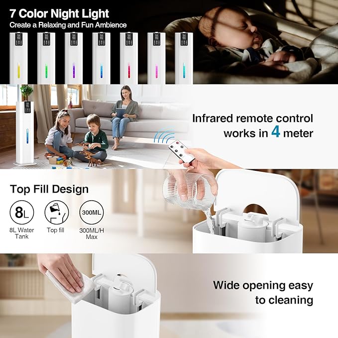 Smart Humidifiers Large Room Bedroom Home, 2.11Gal Quiet Top Fill Cool Mist - Image 9