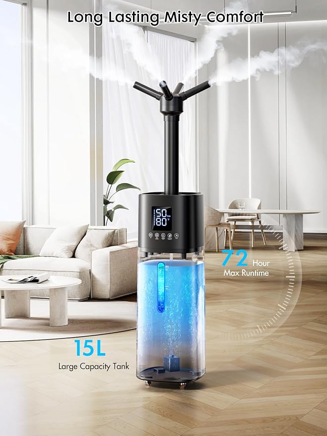 15L/4Gal Humidifier Large Room, 600mL/h Misting, 1200ft² Coverage, Auto - Image 3