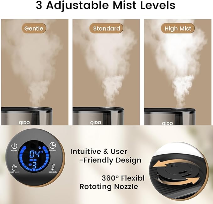 QIDO Top Fill Humidifiers for Bedroom, 5 L Cool Mist 36H Super Long Time - Image 2