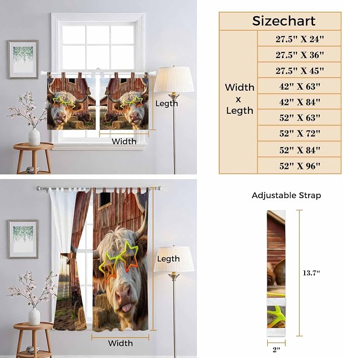 Farm Yaks Bedroom Curtains 63 Inch Length, Window Curtains Tab Top, Farmhouse - Image 8
