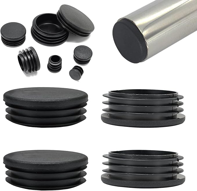 2-3/8" Plastic Hole Plugs Black -Round Chair Leg Caps, Flush Mount Pipe Plugs by EASYEAH