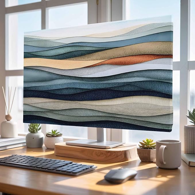 Blue Water Ripple Abstract Geometric Indoor TV Cover, Elastic TV Screen by Unknown