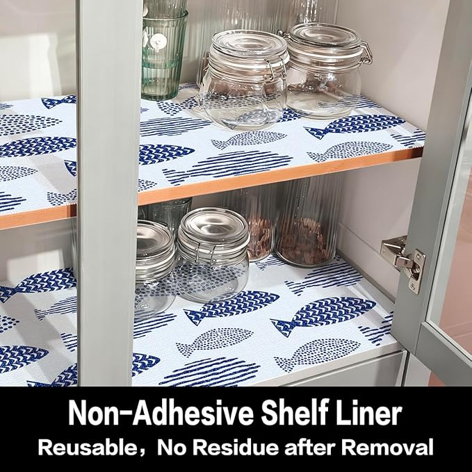 Blue Shelf Liner for Kitchen Cabinets Non Adhesive Drawer Liners Non Slip - Image 2