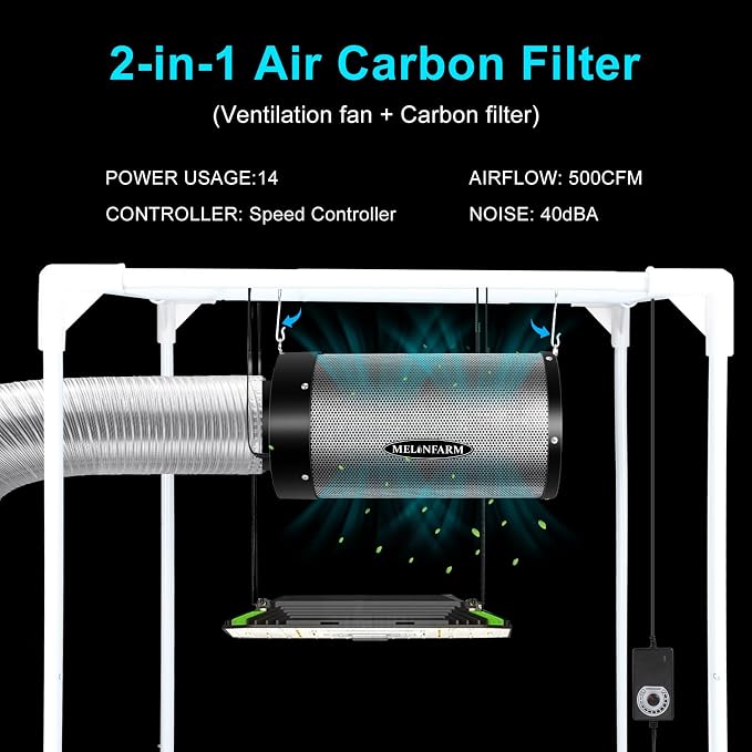 Air Filtration Kit 6", Built-in 14cm Fan Low Nois Carbon Filter - Image 3