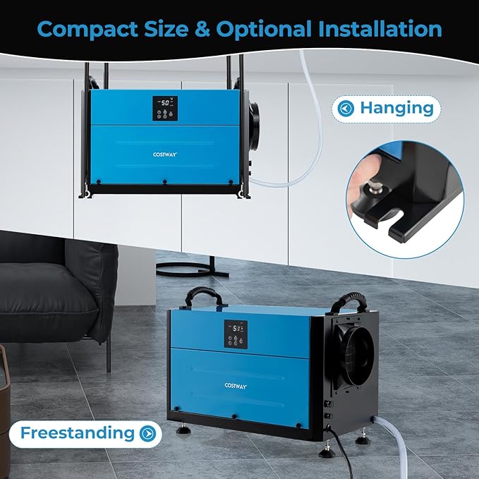 COSTWAY 155 PPD Commercial Dehumidifier, 1900 Sq.Ft Crawl Space Dehumidifier - Image 3