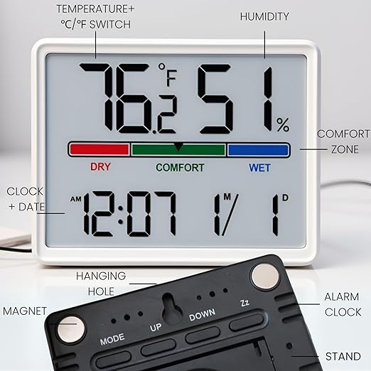 Digital Hygrometer Indoor Thermometer, Clock - Image 2