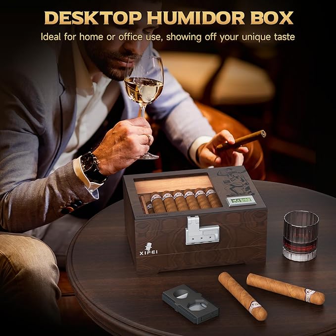 XIFEI Cigar Humidor, Glass Top Humidor Box - Image 6