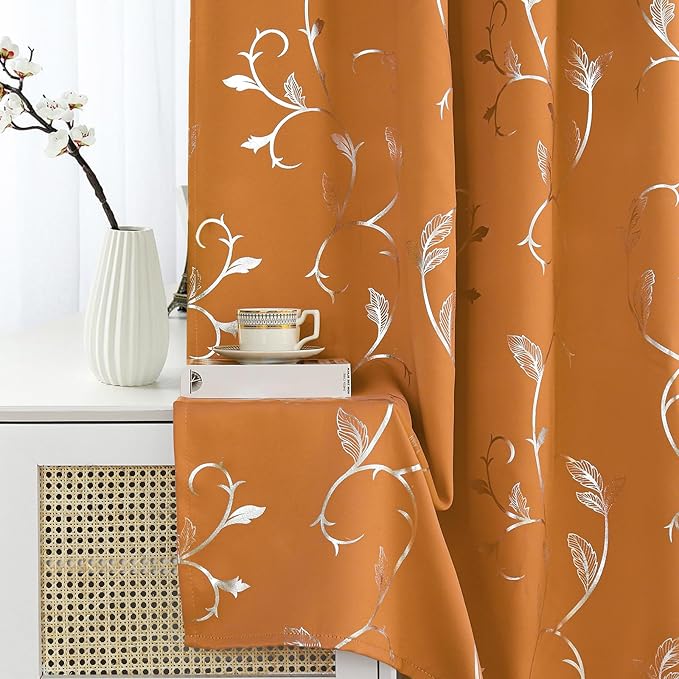 BUHUA Blackout Curtains Christmas Shinny Flower Print Thermal Insulated Room - Image 3