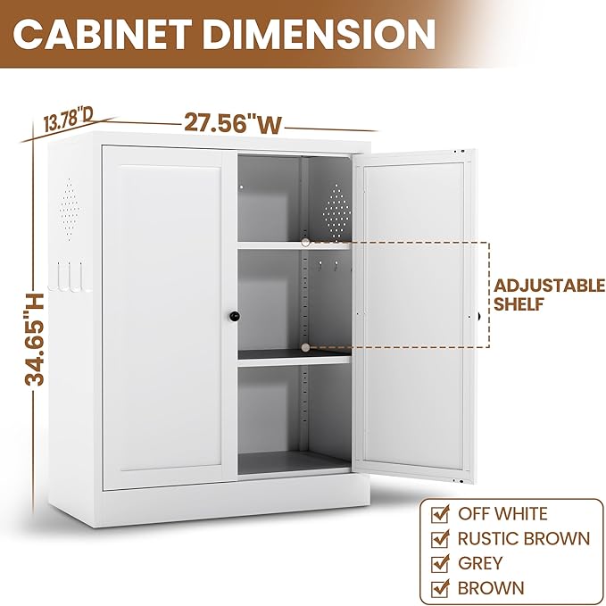 Metal Pantry Cabinet with 2 Adjustable Shelves, Small Kitchen Cupboard Storage - Image 2
