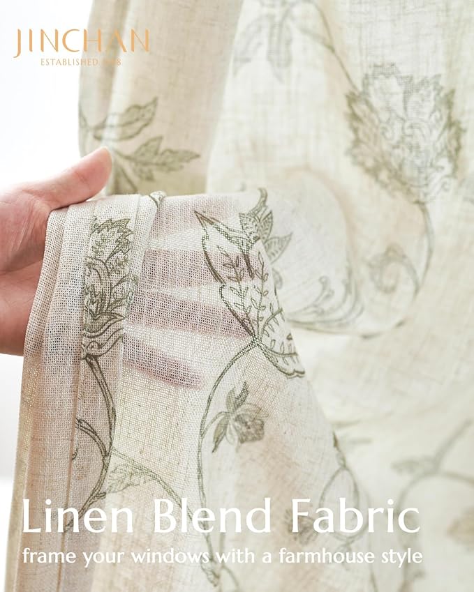 jinchan Linen Curtains Floral Curtains 63 Inch Length - Image 3