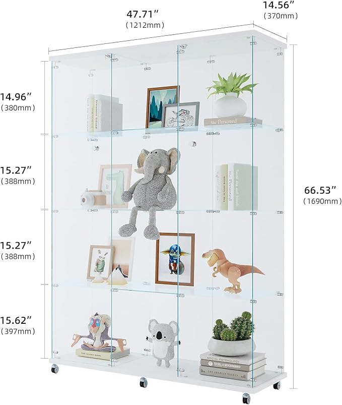 Yoluckea 4 Shelves Glass Display Cabinet Extra Large, Floor Standing Clear - Image 2