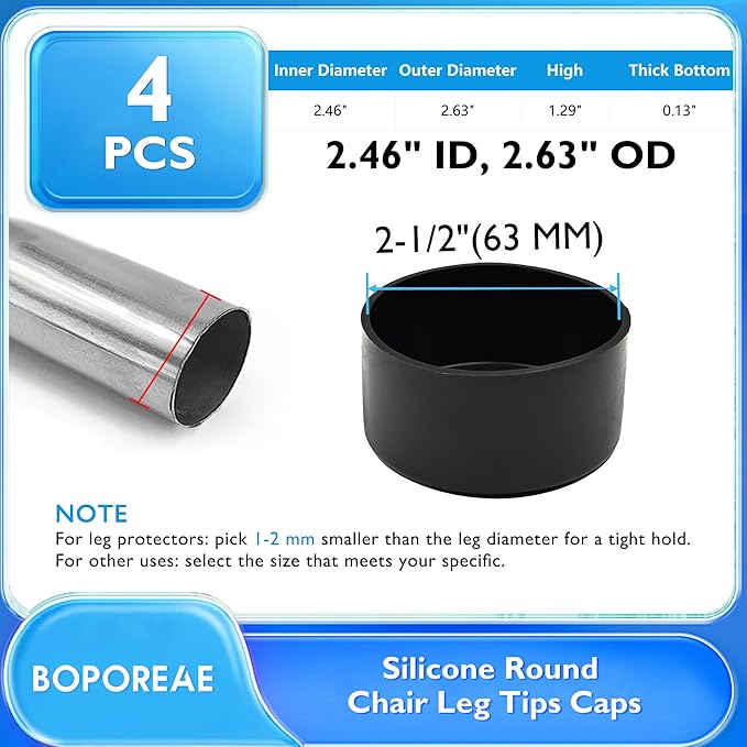 4 Pcs 2-1/2" Round Chair Leg Tips Caps, Silicone Rubber Furniture Leg Floor - Image 9