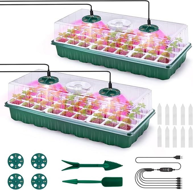 2 Packs Seed Starter Tray with Grow Lights, 72 Cells Silicone Seed Starter Kits by Pattiumo