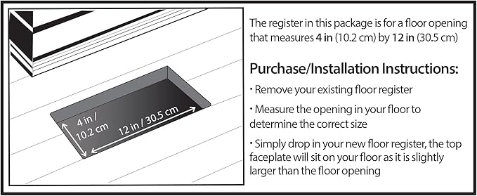 Decor Grates PL412-BLK Louvered Plastic Floor Register, 4x12 Inches, 1 Pack - Image 2