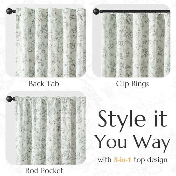 jinchan 95% Blackout Floral Curtains 96 Inches Long, Printed Flower Sage Green - Image 4