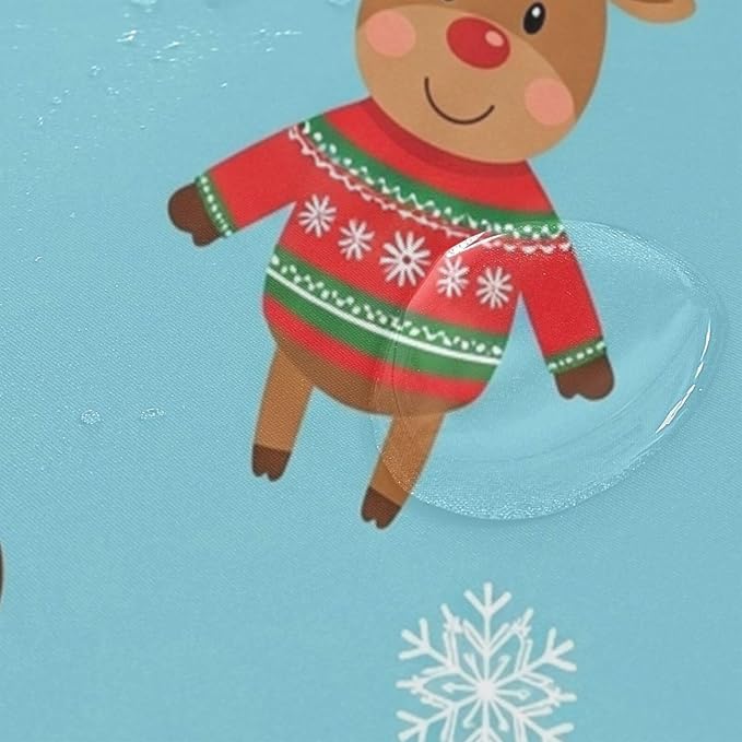 Christmas Santa Reindeer Blue Shower Curtain Liner 72×72 inch - Image 4