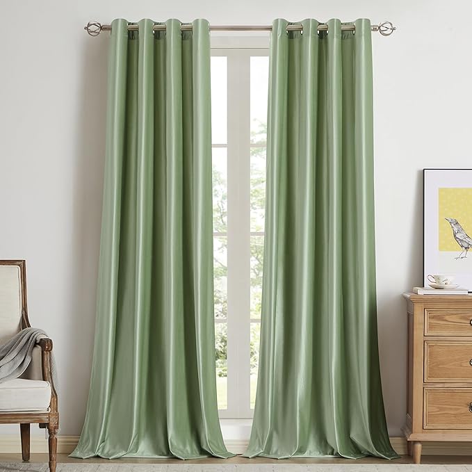 BULBUL Sage Green Velvet Curtains 96 inches Luxury Elegant Living Room Curtain by ModernShinyVelvetCurtains