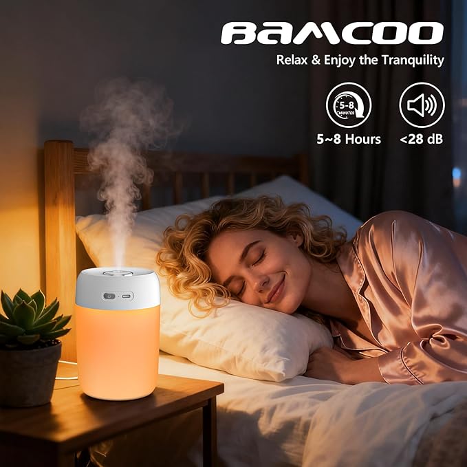 Portable Mini Humidifier, Colorful LED Light & Warm Light, Cool Mist, Personal - Image 3