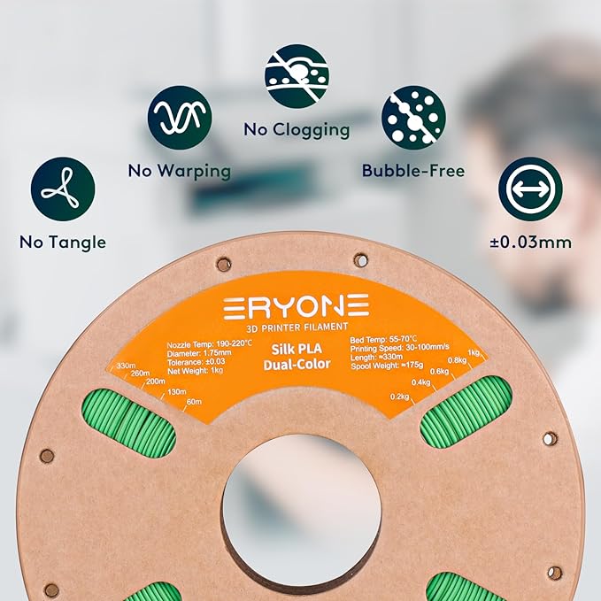 ERYONE Silk Dual Color PLA Filament 3D Printer 1.75mm +/- 0.03mm, Bicolor - Image 4
