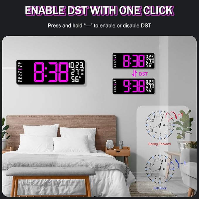 JoFomp 17.3" Large Digital Wall Clock, LED Digital Clock Large Display - Image 7