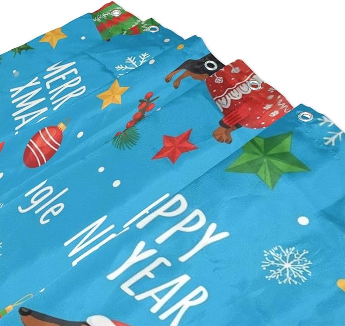 Christmas Santa Dog Blue Shower Curtain Liner 72×72 inch - Image 3