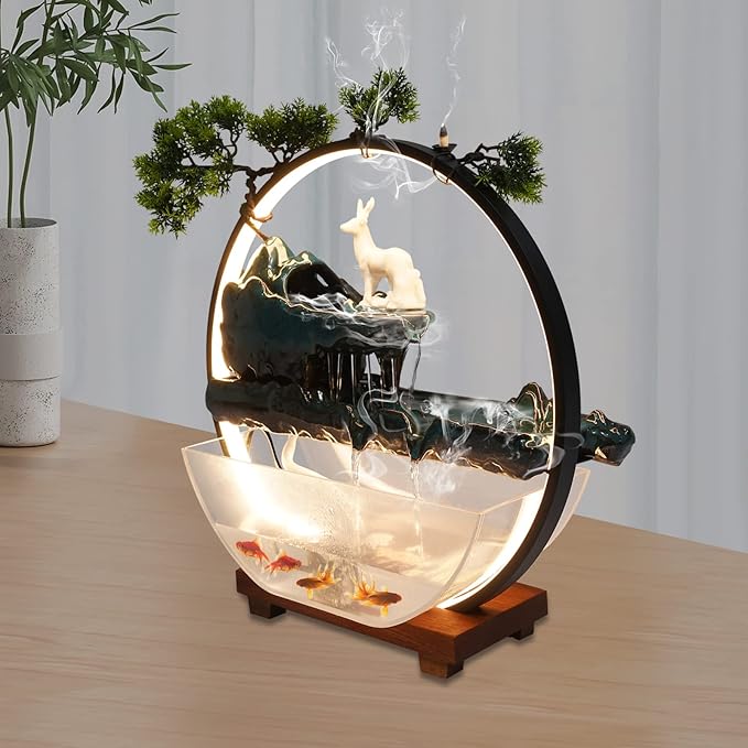 17Inch Mini Fish Tank Tabletop Decoration Indoor Waterfall Fountains Humidifier by kunghei