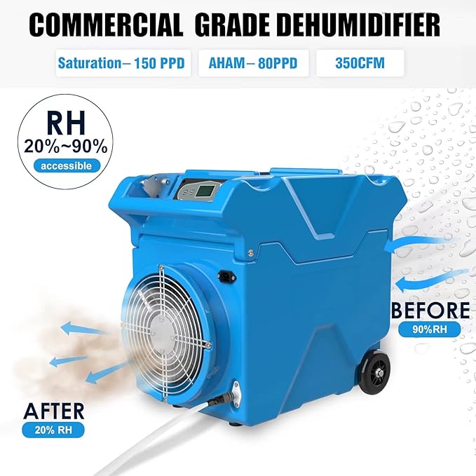 Mounto 150pints Commercial LGR Dehumidifier w/Handle and Wheels - Image 4