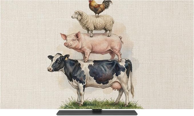 Rustic Cow Pig Sheep Rooster Indoor TV Cover, Elastic TV Screen Protector Farm - Image 2