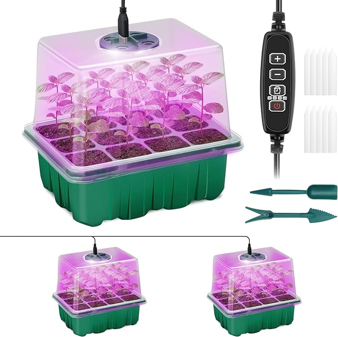Seed Starter Tray with Plant Light, 2 Pack Grow Lights by Qoolife-US