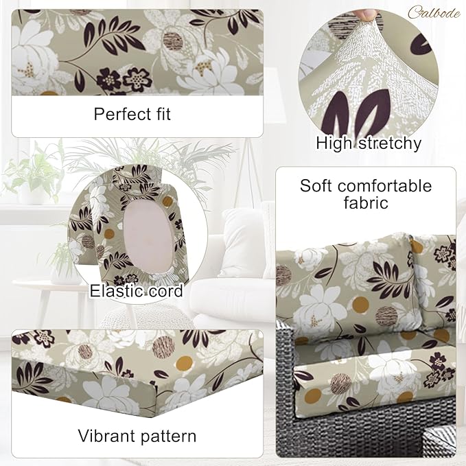 14 Pcs Waterproof Patio Cushion Covers, Floral Printed Stretch Outdoor Sofa - Image 3