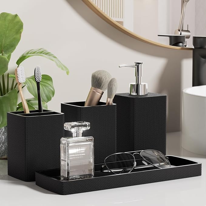 Resin Black Bathroom Sets, Bath Towel Set, Natural Loofah Sponge, Soap Dispenser - Image 7