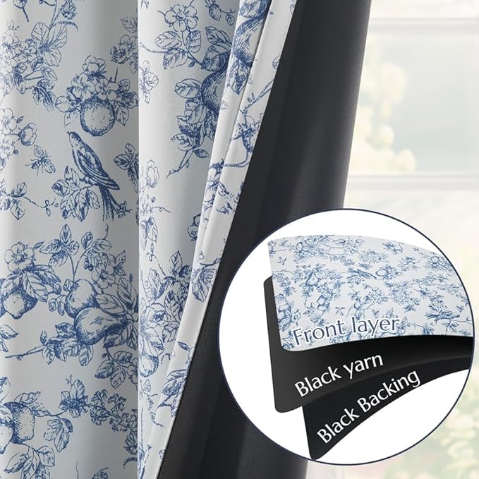 jinchan 95% Blackout Floral Curtains 96 Inches Long, Printed Flower Blue - Image 7