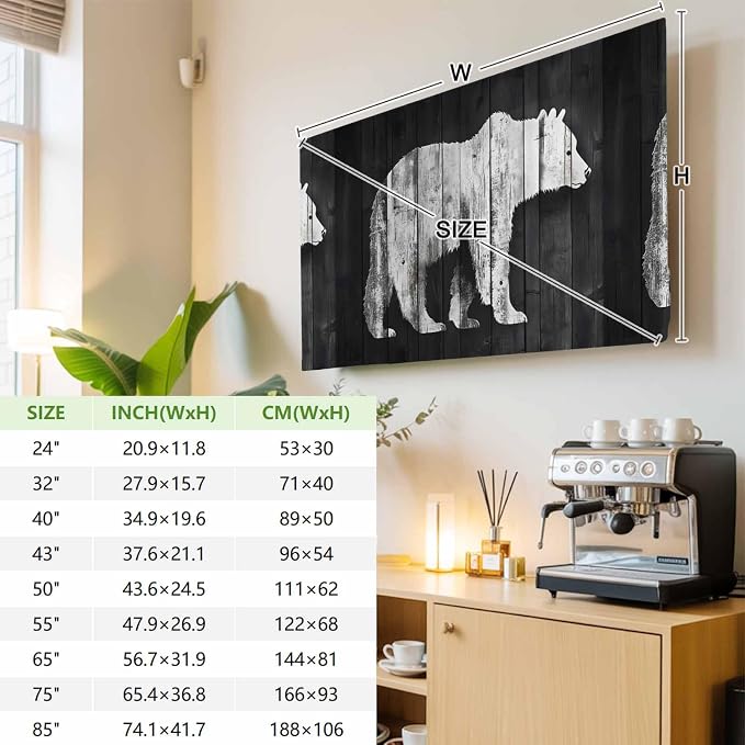 Brown Bear Silhouette Indoor TV Cover, Elastic TV Screen Protector Retro Wooden - Image 4