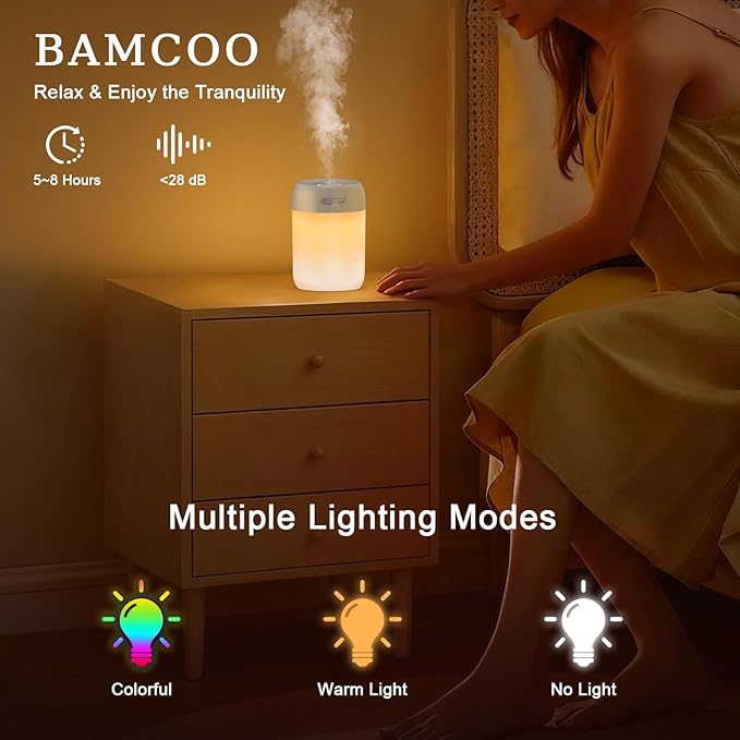 Portable Small Humidifier, 650ml Colorful Mini Humidifier - Image 3
