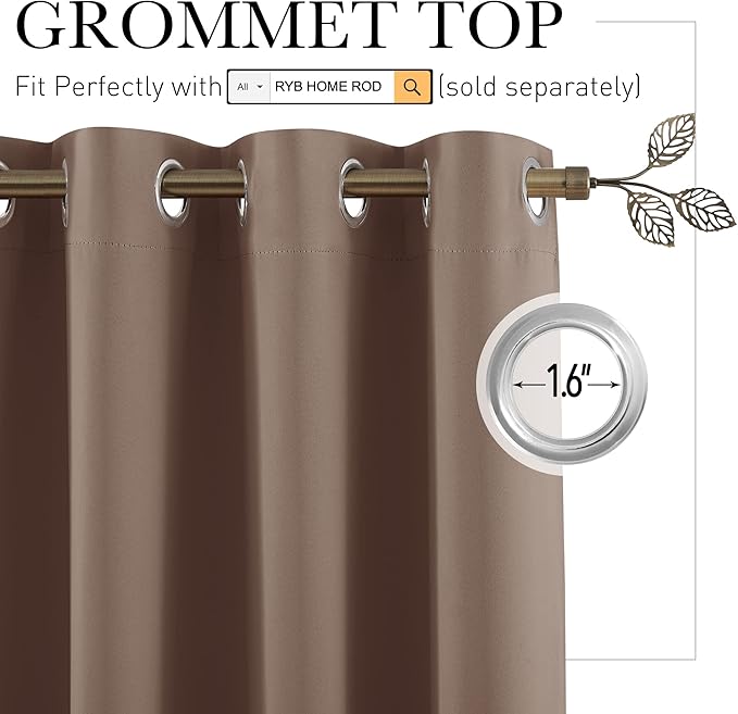 RYB HOME Blackout Curtains Soundproof Energy Saving Insulating Privacy Room - Image 2