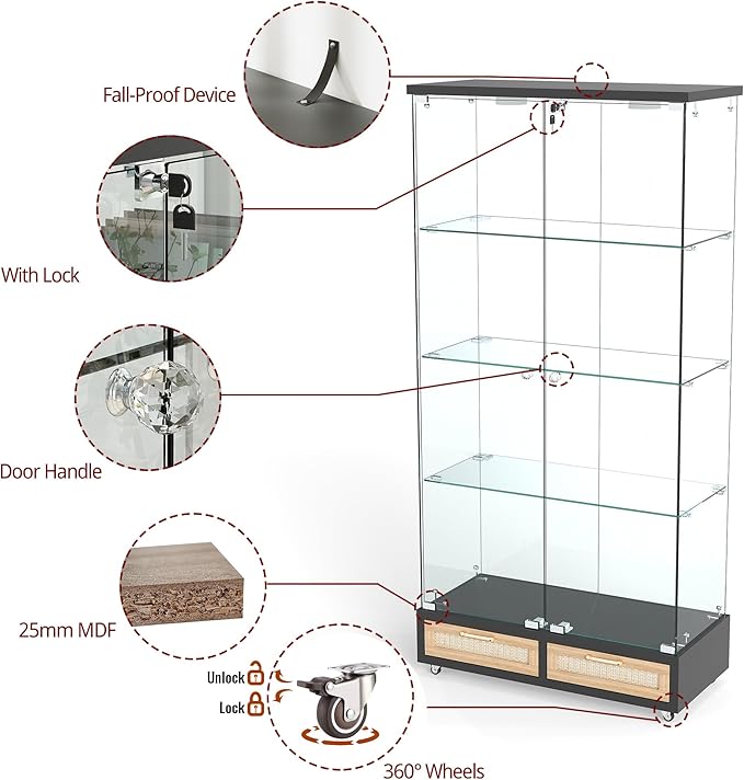Yoluckea 4 Tier Glass Display Cabinet - Image 5