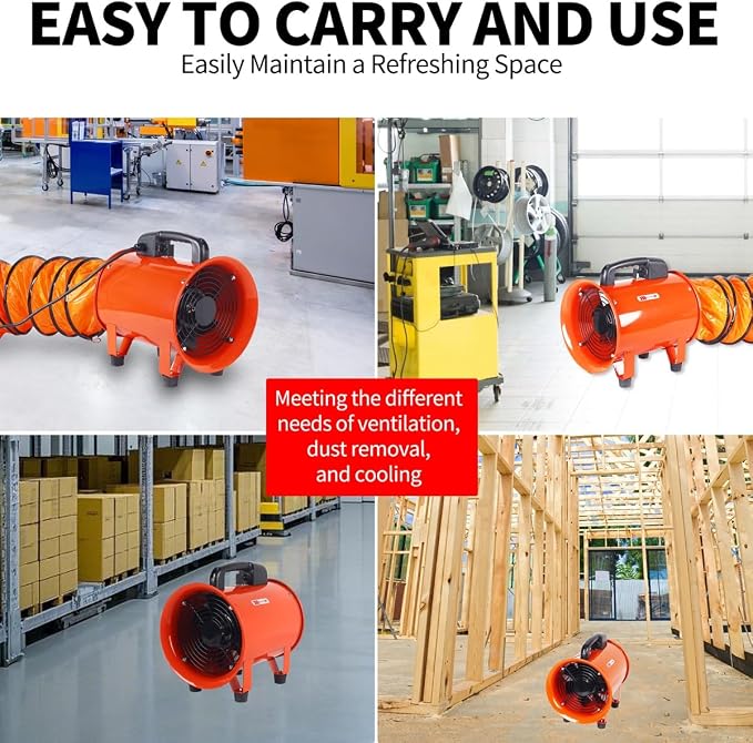 8 In Portable Exhaust Fan with Hose, 1070 CFM Industrial Fan | 230W Portable - Image 6