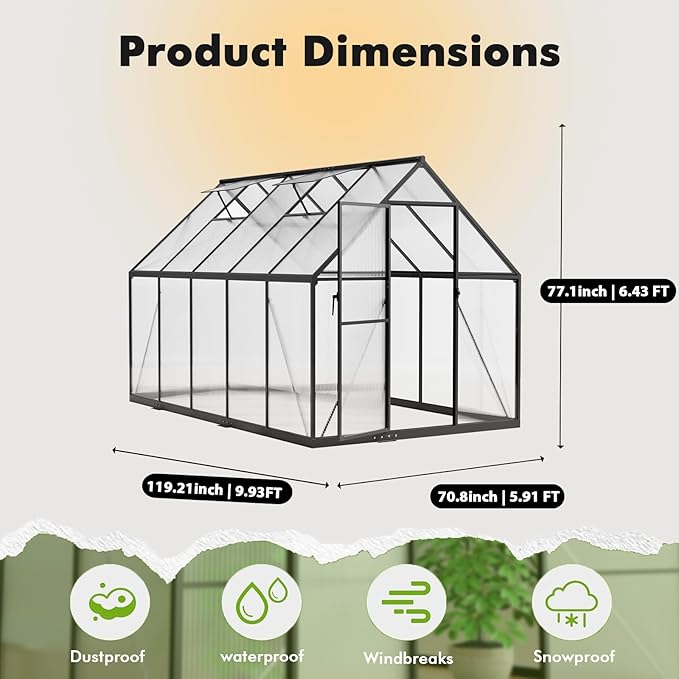6×10FT Greenhouse for Outdoors, Walk-in Greenhouse and Winter Garden Planting - Image 8