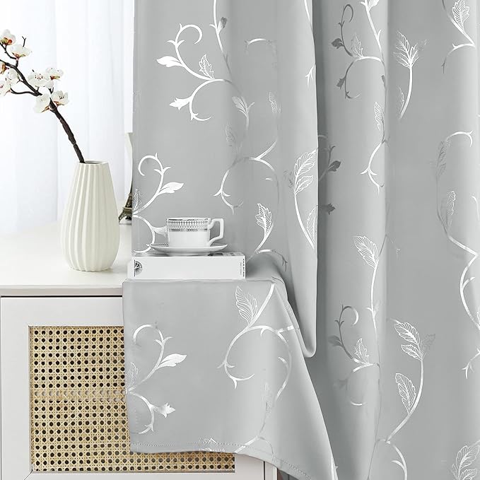 BUHUA Blackout Curtains 63 Inches Long, Vine Foil Print Pattern Room Darkening - Image 3