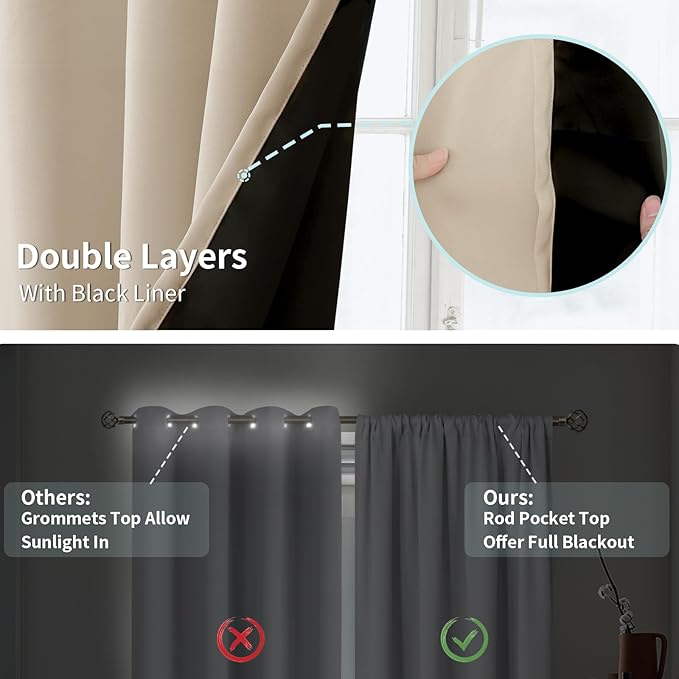 BGment Blackout Curtains for Bedroom 63 Inch Length, Thermal Insulated Full - Image 7