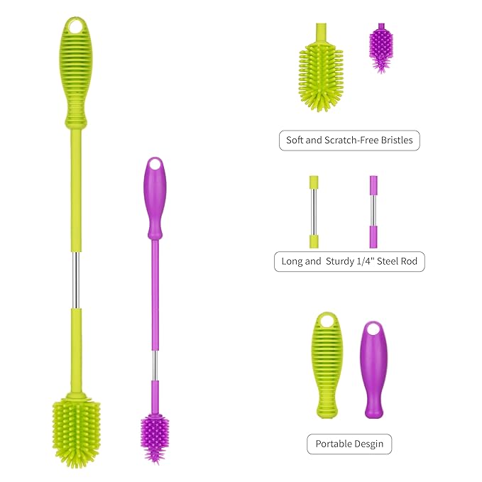 A-Brush Silicone Bottle Cleaner Brush, 2 Piece Set, Long Handle - Image 3