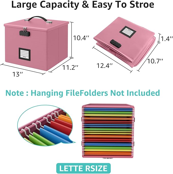 Pink Fire Proof File Box for Documents - Image 5