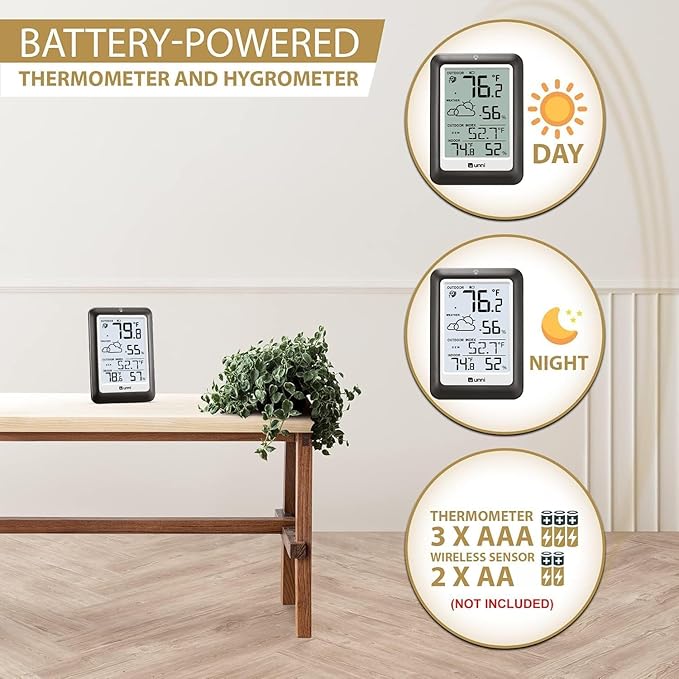 Indoor Outdoor Thermometer Wireless Weather Station, Temperature Humidity - Image 4